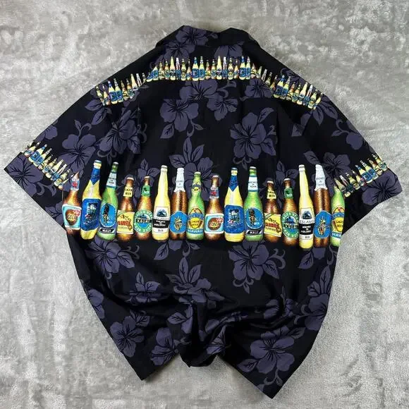 KY'S Hawaiian Shirt Mens L Tropical Button Up Floral Beer Beach USA Made B35 - Picture 2 of 5